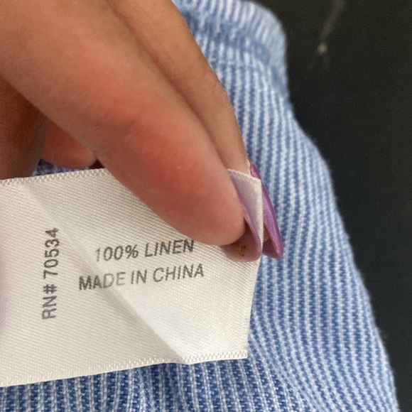 Orvis blue white linen draw string pockets cropped pants preppy lightweight - Picture 8 of 8